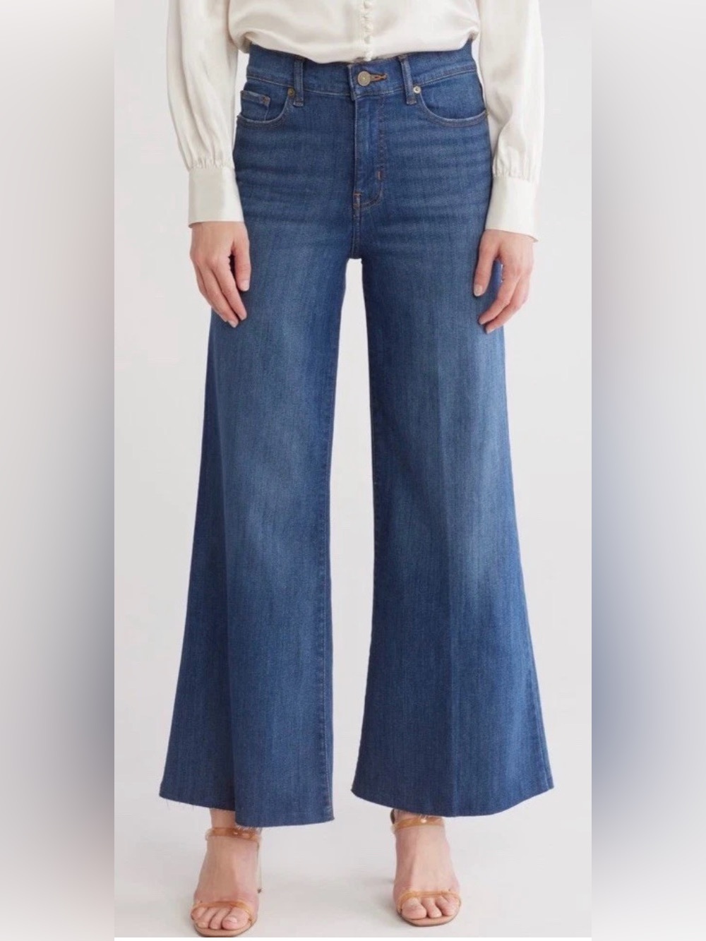 FRAME Le Palazzo Crop Jeans Women’s 28 Mermaid Blue Wide Leg Raw Hem
